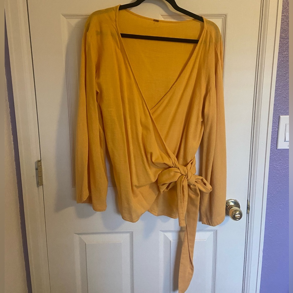 Free People Gold Wrap Blouse